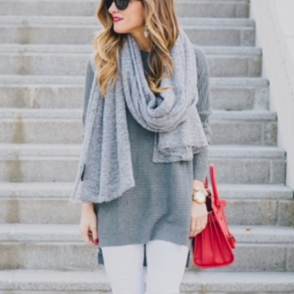 White House Black Market Sweaters - WHBM Textured Longline Tunic Sweater Gray Knit